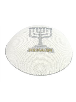 חנוכיית כסף זהב ירושלים כיפה סרוגה | כיפה סרוגה